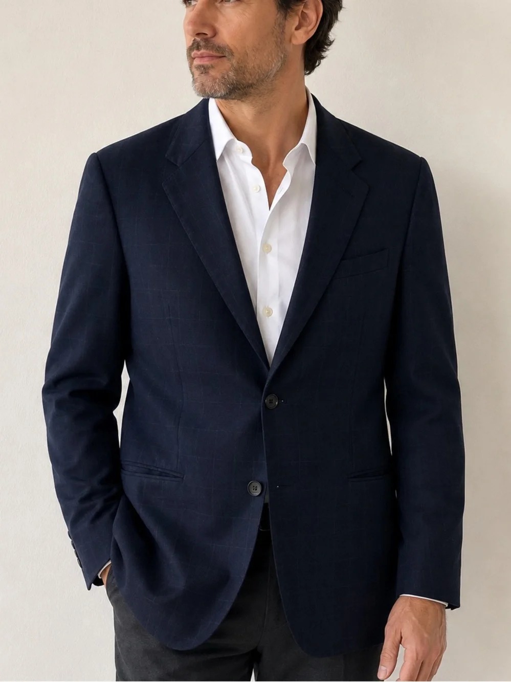 Armani Collezioni Black Wool Blue Windowpane Blazer Jacket 42R Italy